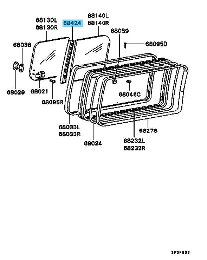 MITSUBISHI VAN P04W '87-90 Genuine R/Door Window Glass Center Seal RH & LH Set