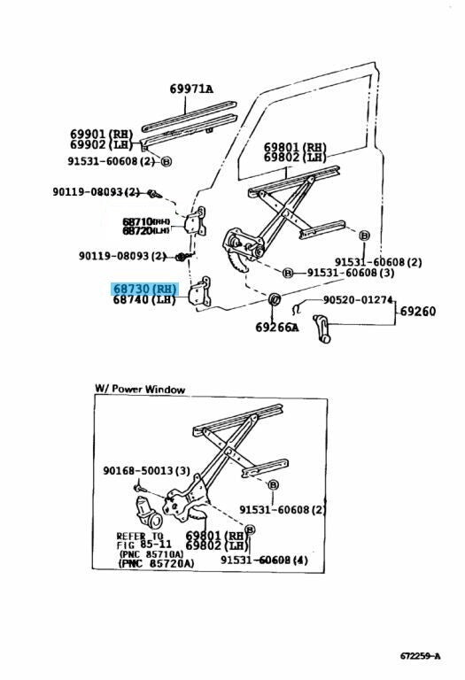 TOYOTA 4RUNNER LN## RN## 84-89 Genuine Front Door Hinge Lower RH 68730-14030 OEM