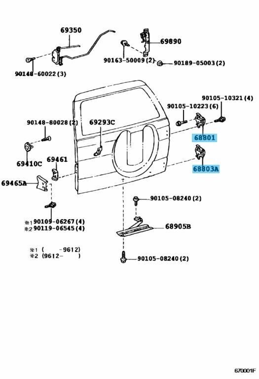 TOYOTA LAND CRUISER PRADO KZJ90 Genuine Back Door Hinge 68801-60030 x2 Set OEM