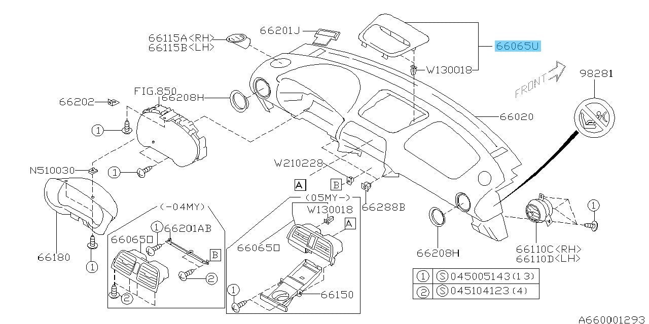 SUBARU IMPREZA WRX STI GDB '02-05 Genuine Upper Center Panel 66065FE050OE OEM