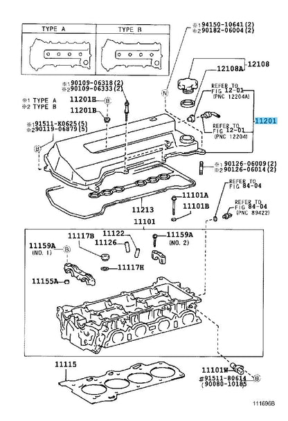 TOYOTA COROLLA ZZE110 00-08 Genuine Cylinder Head Cover Sub Assy 11201-0D030 OEM