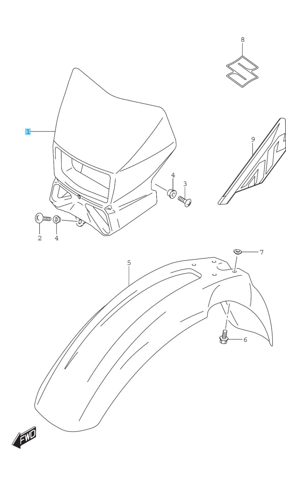 SUZUKI DR-Z400S 05-14 16-17 21-24 Genuine Headlamp Cover (Black) 51811-29F50-019