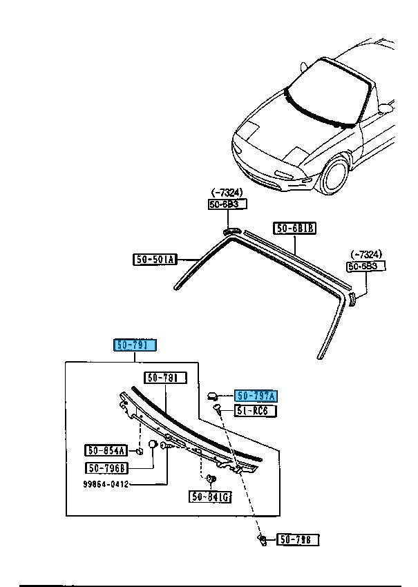 MAZDA MX-5 MIATA NA NB 1990-2005 Genuine Cowl Grille NA01-50-790E OEM With Cap