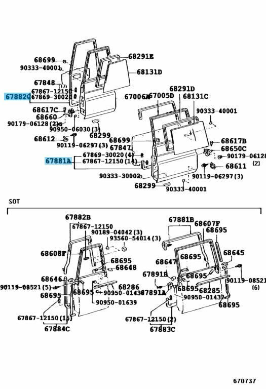 TOYOTA LAND CRUISER '90-08 Genuine Back Barn Door Weatherstrip RH & LH Set