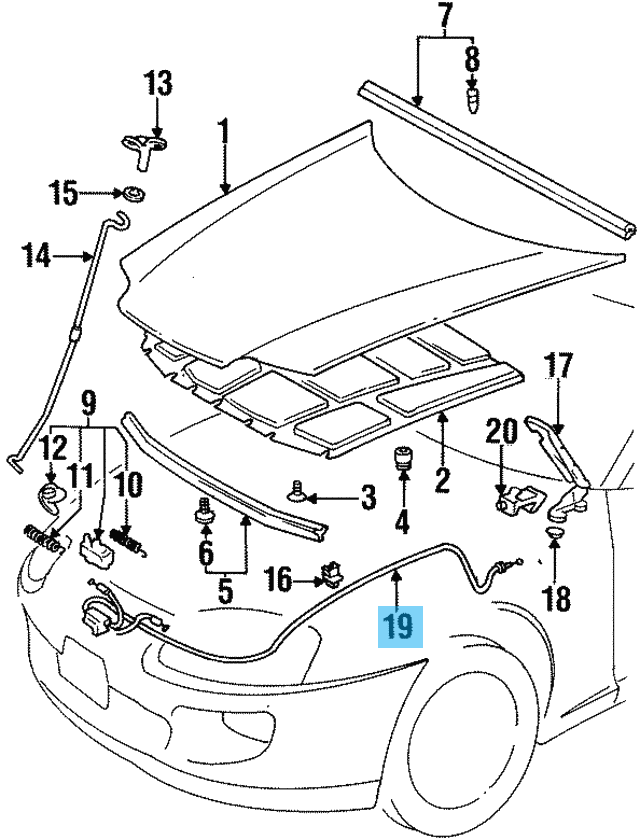 TOYOTA SUPRA JZA80 93-98 RHD Genuine Bonnet Hood Lock Release Control Cable OEM