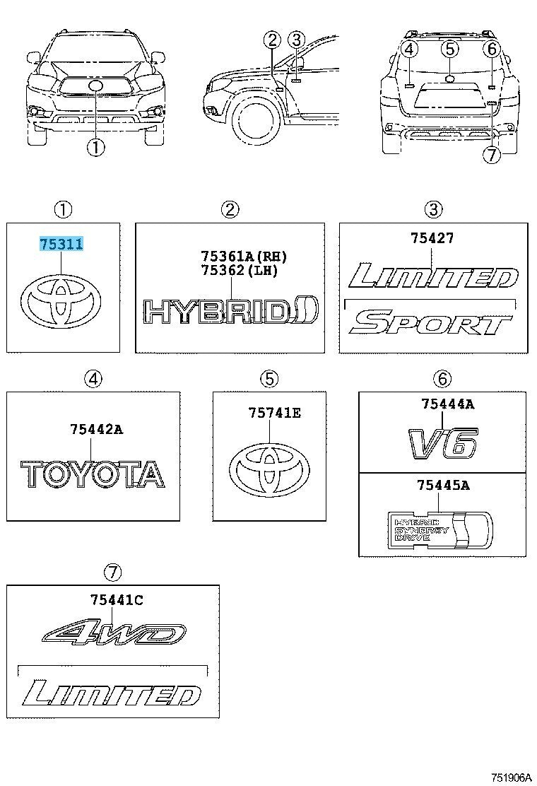TOYOTA HIGHLANDER ASU40 GSU40 GSU45 2008-2010 Grille Emblem 90975-02100 OEM