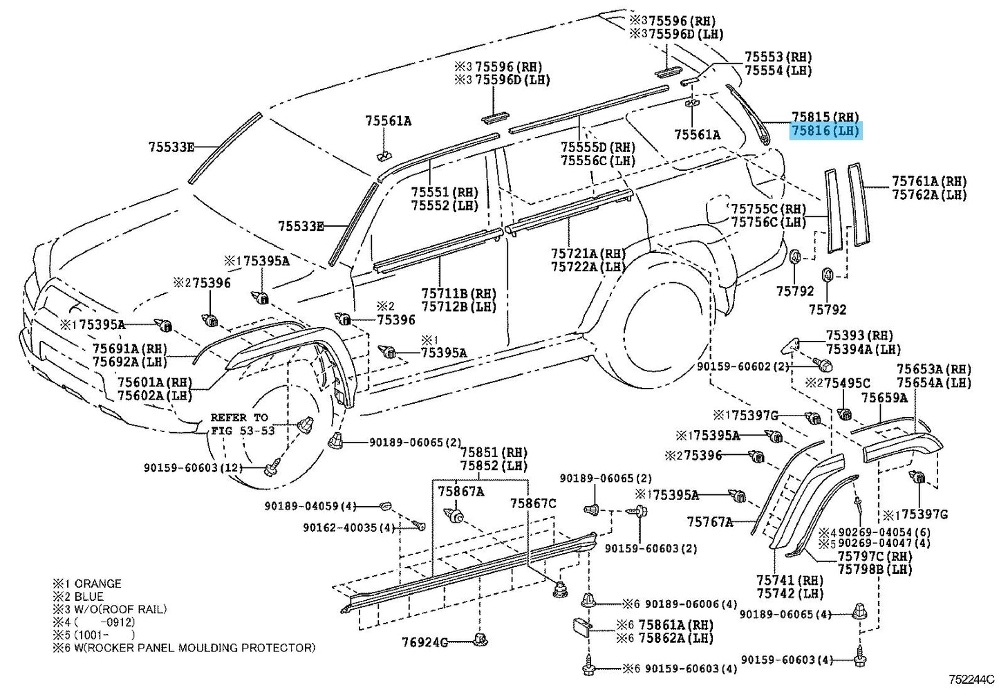 TOYOTA 4RUNNER GRN280 10-22 Genuine Back Door Outside Moulding LH 75816-35020