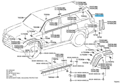 TOYOTA 4RUNNER GRN280 10-22 Genuine Back Door Outside Moulding LH 75816-35020