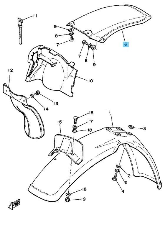 YAMAHA YZ250 1980-1984 Genuine Rear Fender Yellow 3R4-21611-00-00 OEM