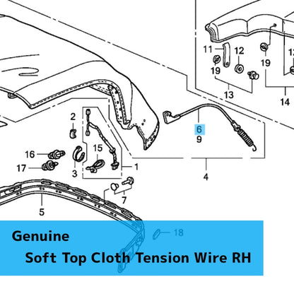 HONDA S2000 AP1 AP2 '03-09 Genuine Soft Top Cloth Tension Wire RH 86319-S2A-J01