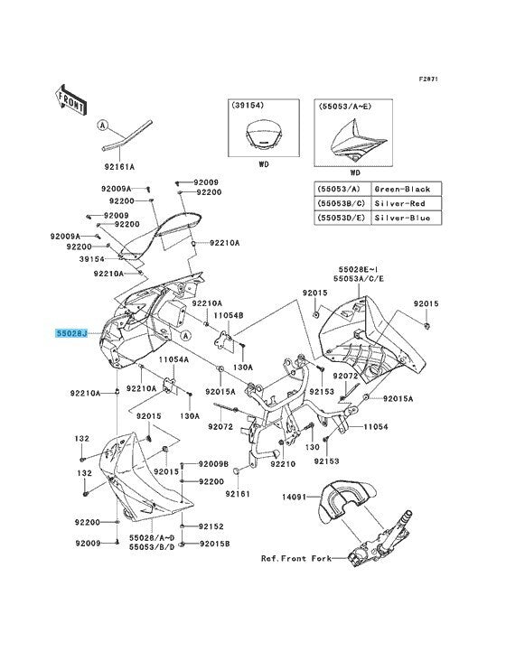 KAWASAKI KLR650 KL650 08-18 Genuine Huronto Upper Center Cowling 55028-0201-21