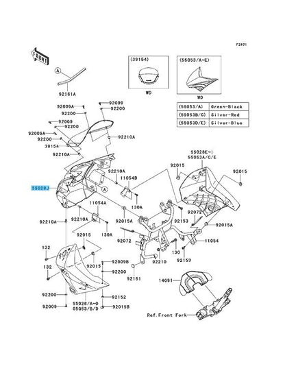 KAWASAKI KLR650 KL650 08-18 Genuine Huronto Upper Center Cowling 55028-0201-21