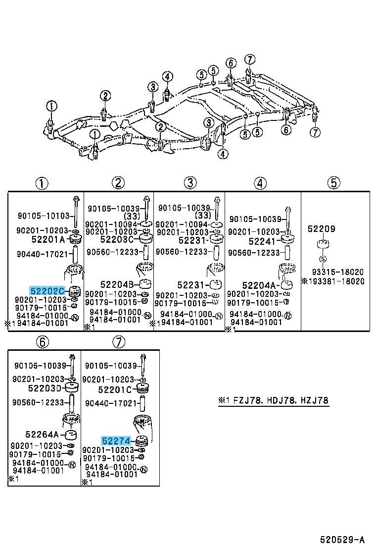 TOYOTA LAND CRUISER KZJ7# '81- Genuine Mounting Cushion Lwr 52202-25020 x2 Set