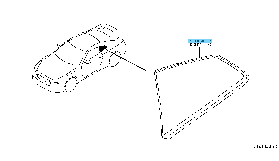 NISSAN GT-R R35 '11-23 Genuine Rear Quarter Glass Window Right 83306-KB50B OEM