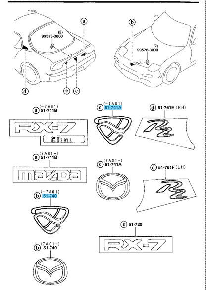 MAZDA RX-7 RX7 FD3S Genuine Emblem Badge Efin Black Front & Rear Pair Set OEM