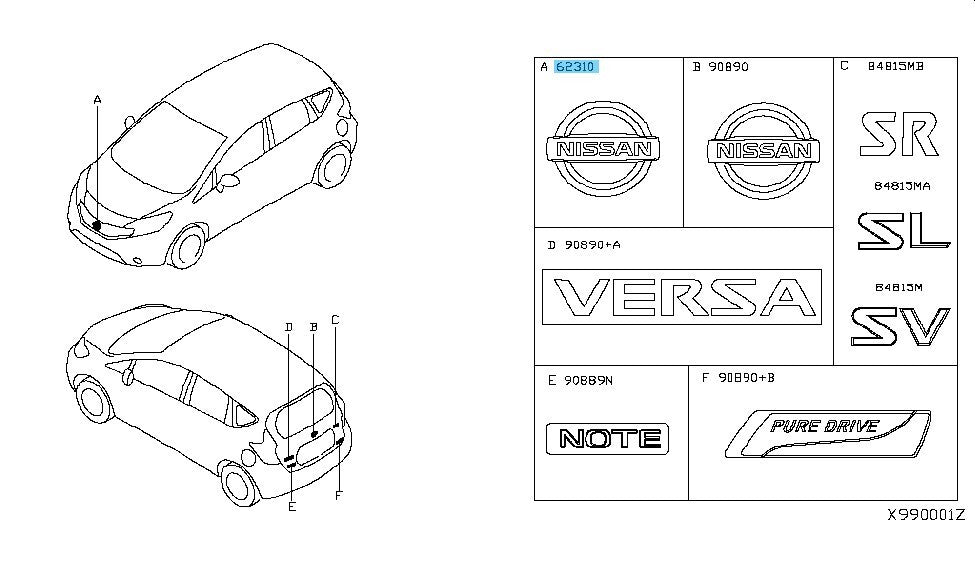 NISSAN VERSA NOTE E12X 2014-2019 Genuine Front Emblem 62890-3VA2A OEM