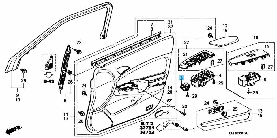 HONDA ACCORD INSPIRE 07-12 Genuine Folding Mirror Switch Assy 35190-TA0-003 OEM