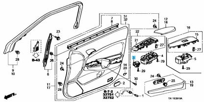 HONDA ACCORD INSPIRE 07-12 Genuine Folding Mirror Switch Assy 35190-TA0-003 OEM