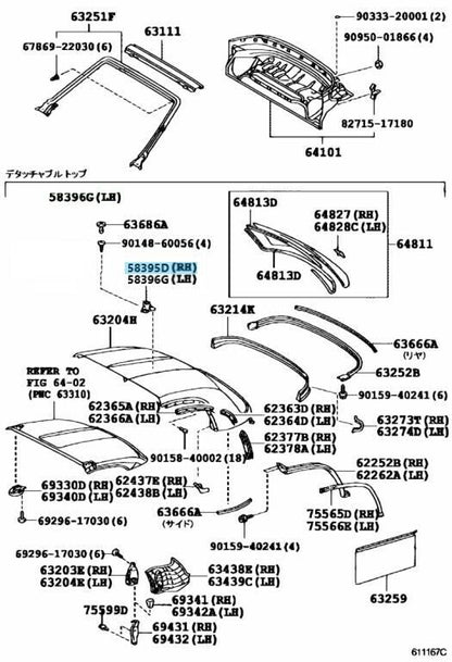 TOYOTA MR2 Spyder ZZW30 Genuine Removable Roof Set Bracket Right 58395-17020 OEM