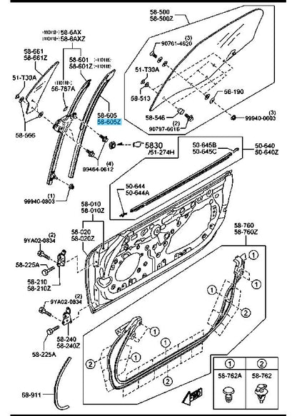 MAZDA MX-5 MIATA NC 2006-2015 Genuine Door Glass Channel LH NE51-59-605D OEM
