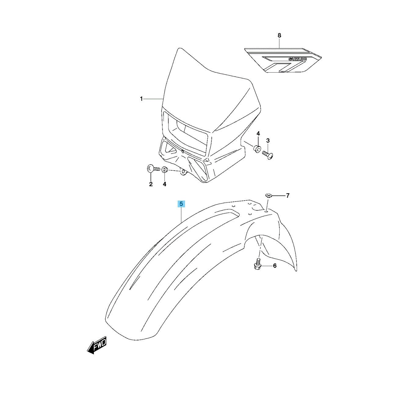 SUZUKI DR-Z400SM 07-09 13-14 2018 21-22 Genuine Front Fender Black OEM