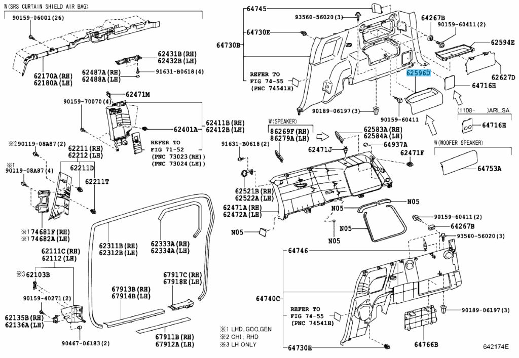 TOYOTA FJ CRUISER GSJ1# 07-14 Genuine Quarter Trim Pocket Tray 62596-35010-B0