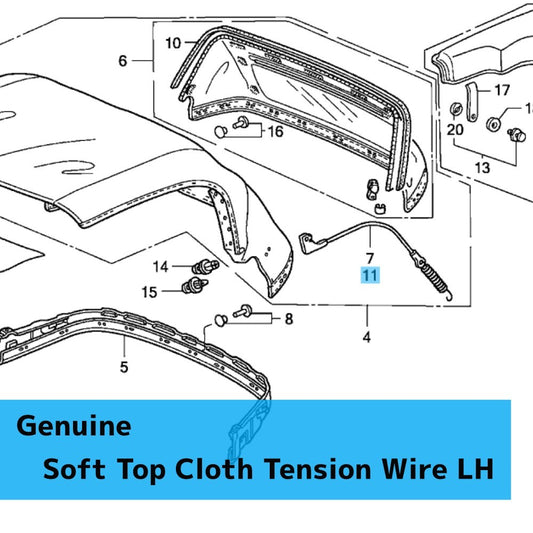 HONDA S2000 AP1 2000 Model Genuine Soft Top Cloth Tension Wire LH 86329-S2A-003