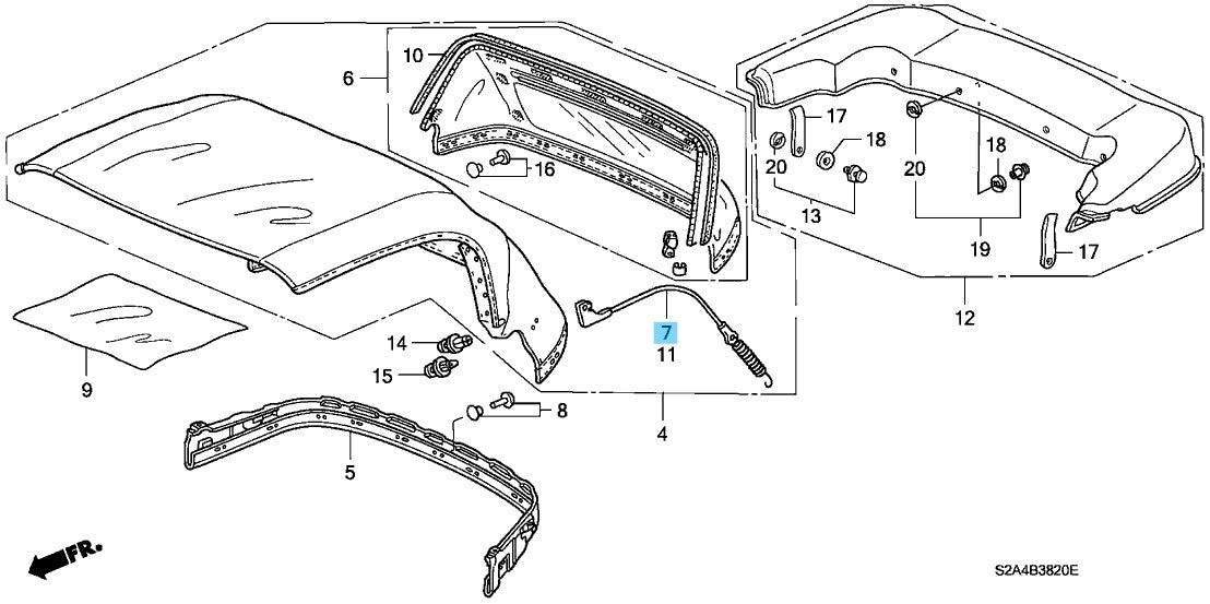 HONDA S2000 AP1 2000 Model Genuine Soft Top Cloth Tension Wire RH 86319-S2A-003