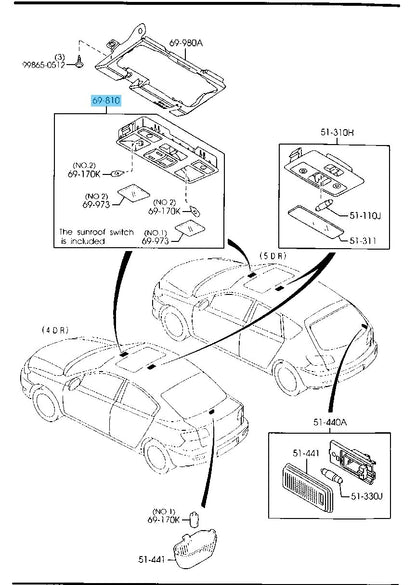 MAZDA MAZDA3 04-09 Genuine Console Overhead Switch OEM  With Sunroof Switch