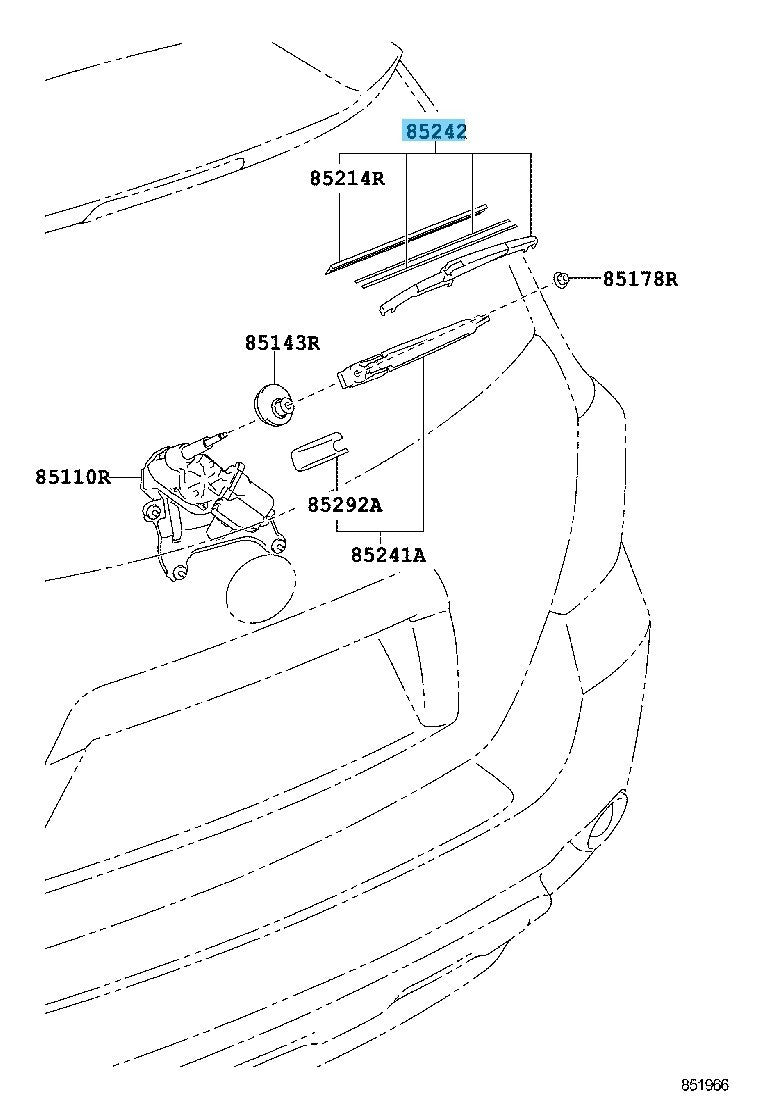 TOYOTA HIGHLANDER GSU40 08-13 Genuine Rear Wiper Blade Assy 85242-42030 OEM