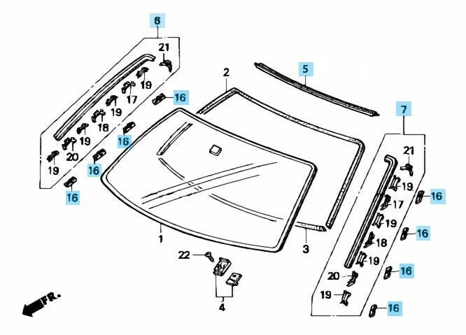 HONDA CIVIC 1992-1995 Genuine Front Windshield Molding Upper RH LH Clip Set OEM