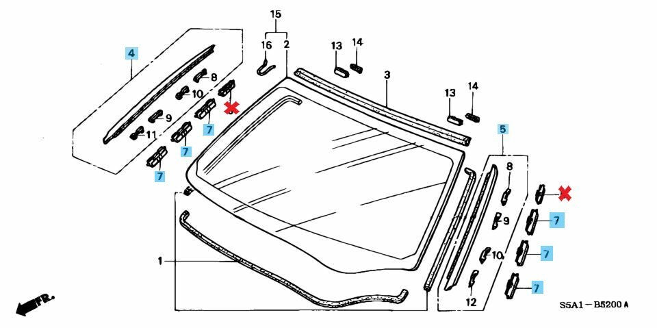 HONDA CIVIC ES# 4D 01-05 Genuine Fr/Windshield Side Garnish RH & LH & Clip F Set