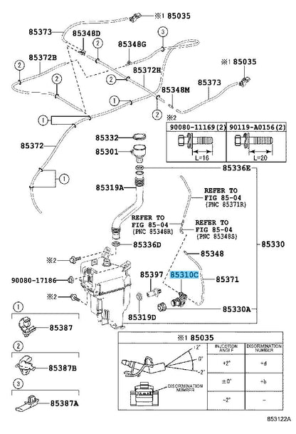 TOYOTA HIGHLANDER GSU55 14-19 Genuine Washer Motor & Pump Assy 85330-42010 OEM