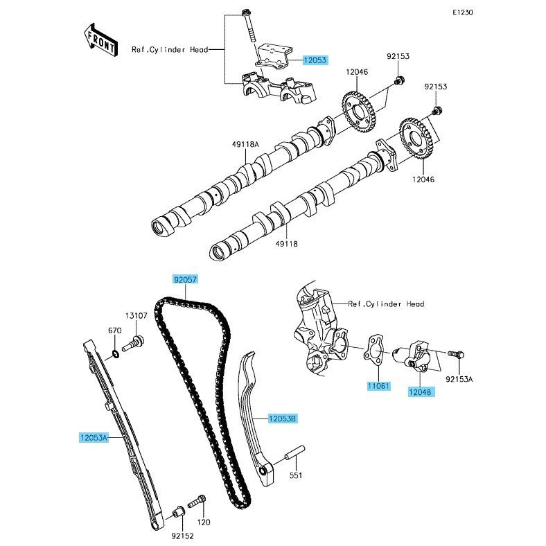 KAWASAKI NINJA ZX-14R ZX1400 '12-23 Genuine Tensioner & Chain Guide & Chain Set