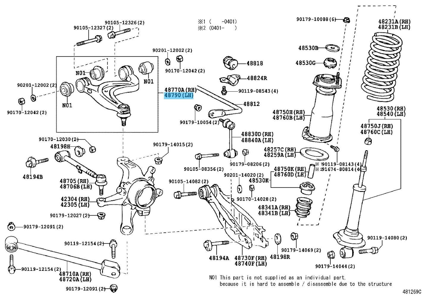 TOYOTA LEXUS SC430 UZZ40 02-10 Genuine Rear Upper Control Arm LH 48790-24060 OEM