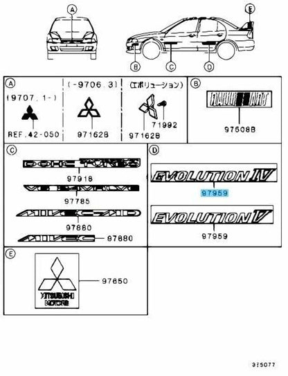 MITSUBISHI LANCER EVOLUTION 4 CN9A Genuine Rear Side "EVOLUTION IV" Decal OEM