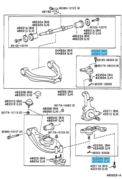 TOYOTA TACOMA RZN150 95-03 Genuine Fr/Upper & Lower Ball Joint RH & LH Set 2WD