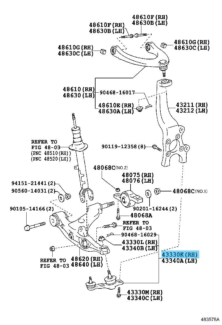 LEXUS GS350 AWL10 13-20 Genuine Lower Ball Joint Assy Front RH 43330-39865 OEM