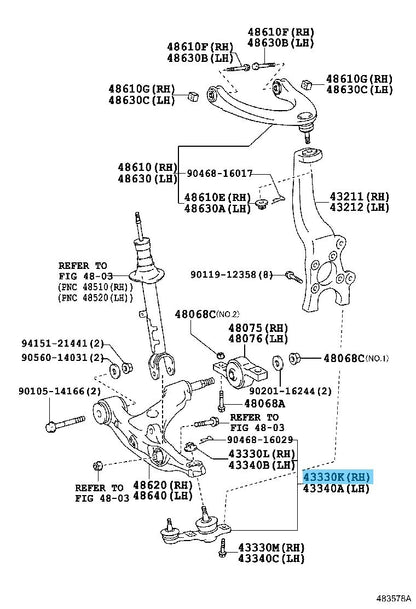 LEXUS GS350 AWL10 13-20 Genuine Lower Ball Joint Assy Front RH 43330-39865 OEM