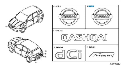 NISSAN QASHQAI J10E Genuine Rear Gate Emblem "NISSAN" 90890-BR12A OEM