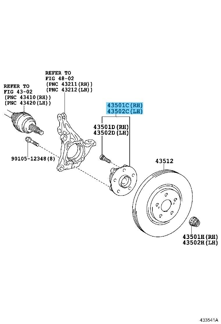 TOYOTA LEXUS RX350 AGL20 16-22 Genuine Front Axle Hub RH or LH 43550-48011 OEM