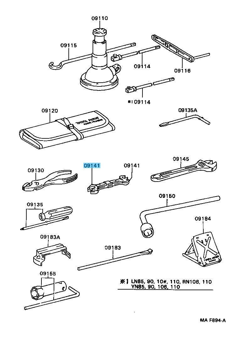 TOYOTA HILUX LN110L '92-05 Genuine In-Vehicle Tool Spanner(12郢晢ｽｻ繝ｻ・･14mm) 99914-11214