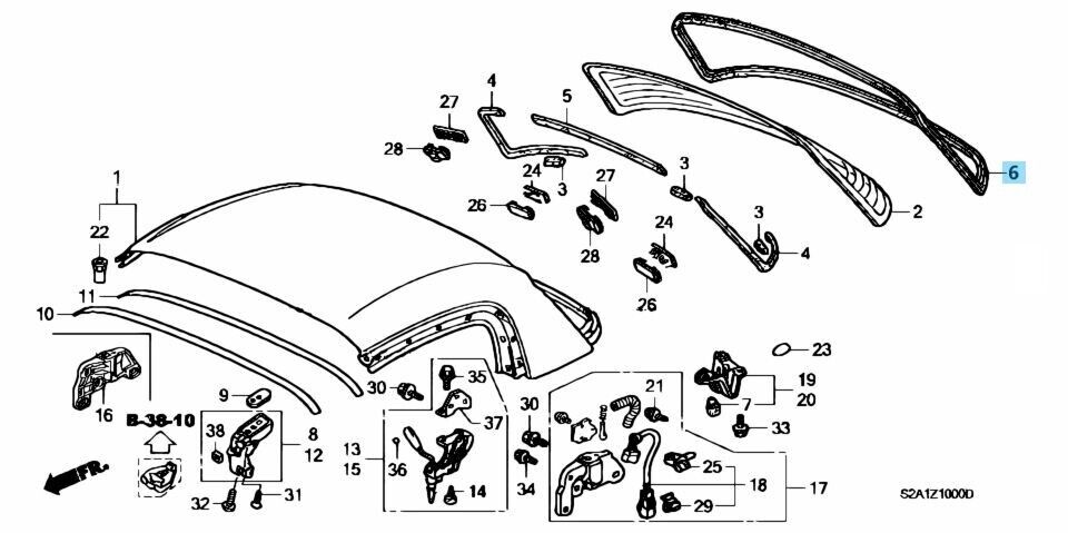 HONDA S2000 AP1 AP2 Genuine Rear Windshield Molding Hard Top 73250-S2A-903 OEM