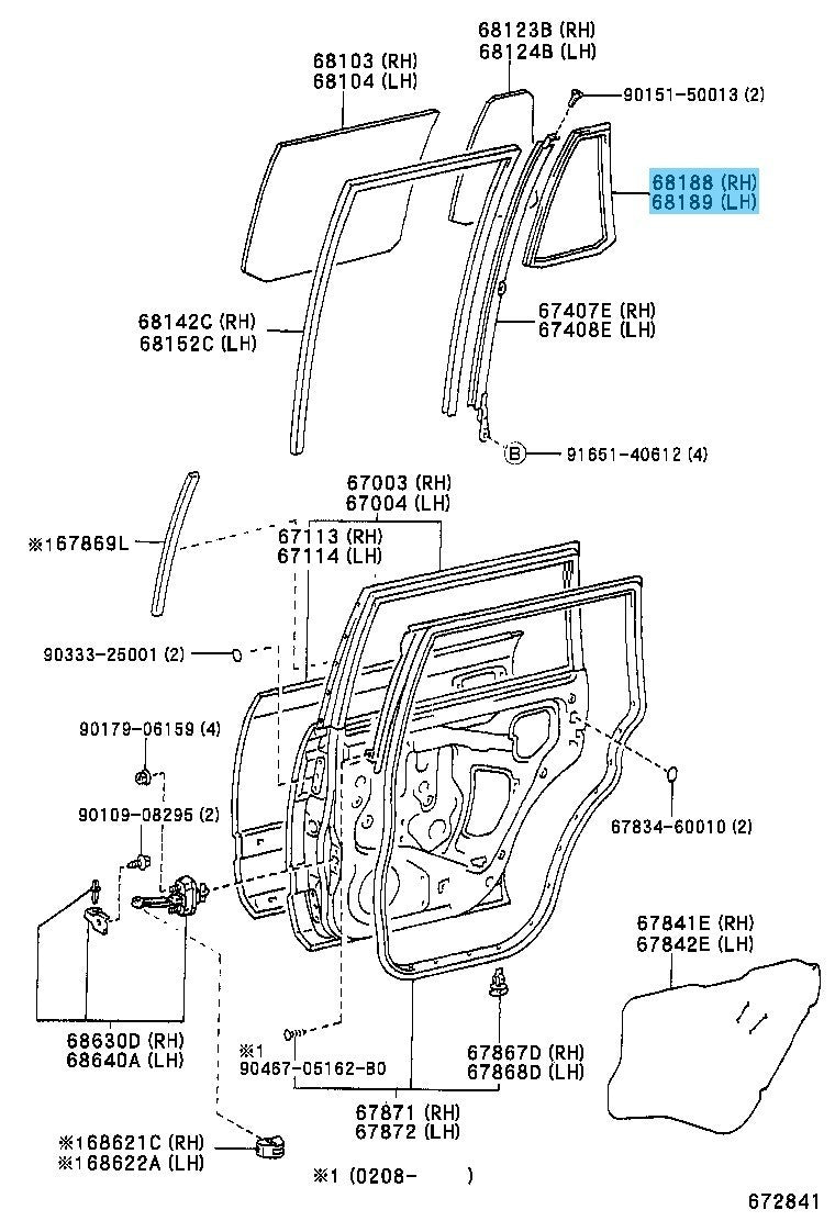 TOYOTA LAND CRUISER UZJ100 '98-07 Genuine Rr/Quarter Window W/strip RH & LH Set