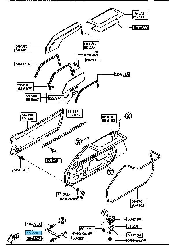 MAZDA AUTOZAM AZ-1  1992-1995 Genuine Front Door Damper Stay P100-58-720A x4 OEM