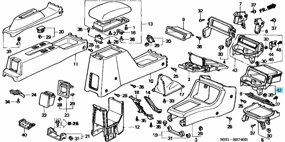 HONDA CIVIC EK9 96-00 Genuine Front Console Tray ?hNH1L" 77294-S04-J00ZA OEM