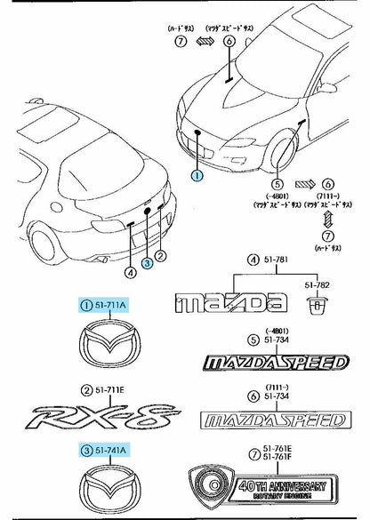 MAZDA RX-8 RX8 SE3P 2004-2008 Genuine Front & Rear Emblem Badge Set Chrome OEM