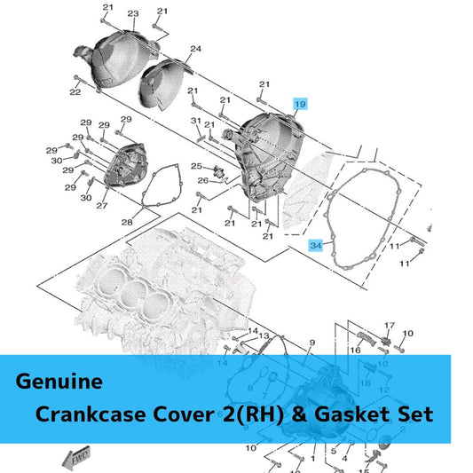 YAMAHA XSR900 2022-2024 Genuine Crankcase Cover 2(RH) & Gasket Set OEM