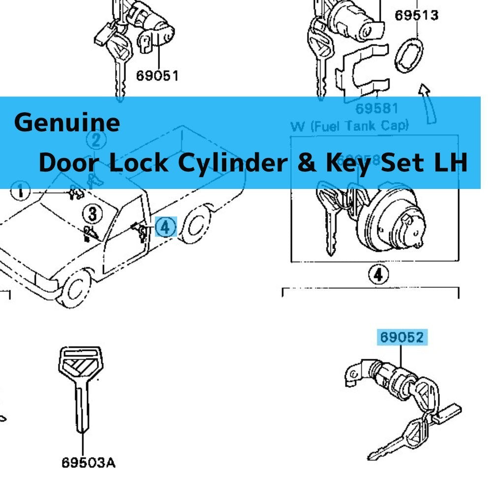 TOYOTA HILUX LN110L '89-97 Genuine Door Lock Cylinder & Key Set LH 69052-35050