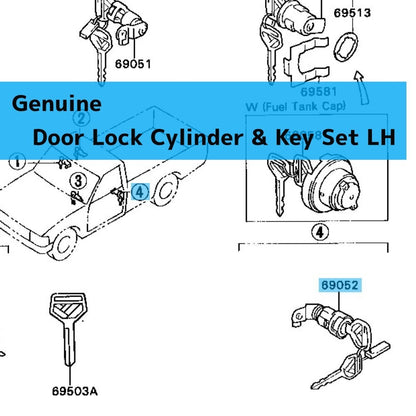 TOYOTA HILUX LN110L '89-97 Genuine Door Lock Cylinder & Key Set LH 69052-35050